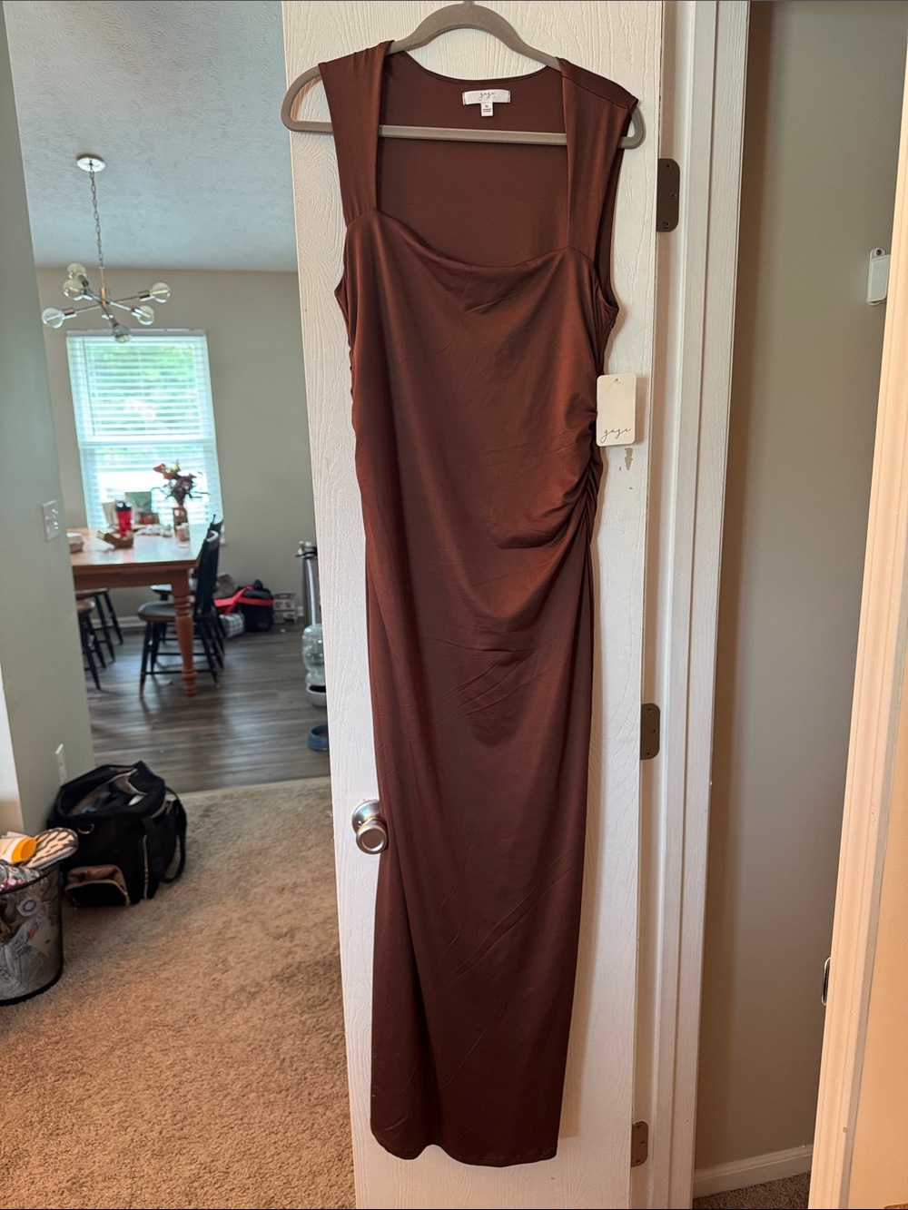 NEW WITH TAGS Sleeveless Chocolate Brown Maxi Dress with Side Ruching